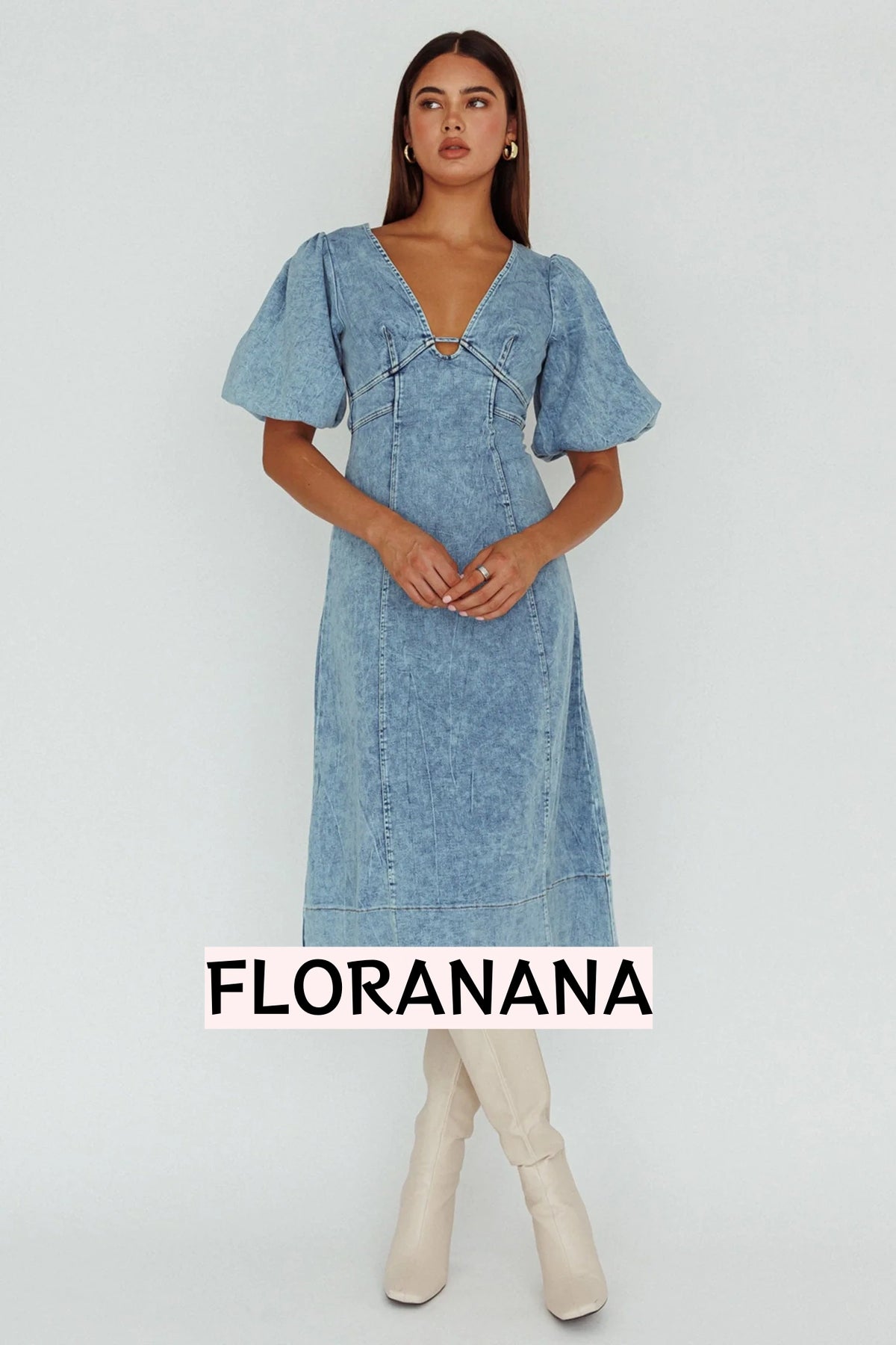 Elias Puff Sleeve Midi Dress Denim
