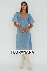 Elias Puff Sleeve Midi Dress Denim