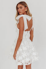 Mykonos Morning Tied Shoulder Mini Dress Embroidered Palm White
