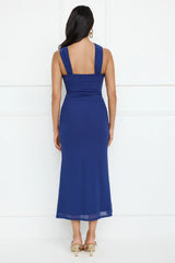 Nightlife Chic One Shoulder Mesh Midi Dress Blue