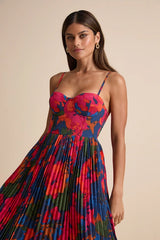Dorothy Dark Blue Multi Floral Print Pleated Midi Dress
