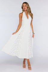 Be The Difference Embroidered Halter Maxi Dress White