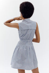 Maeve Sleeveless V-Neck Shirtdress-Blue & White Stripe