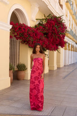 Island Nectar Satin Strapless Maxi Dress Red