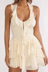 Live Loud Ruffle Layered Hem Mini Dress Cream
