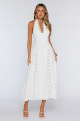 Be The Difference Embroidered Halter Maxi Dress White