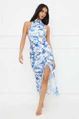 Cupid’s Kiss Halter Midi Dress Blue