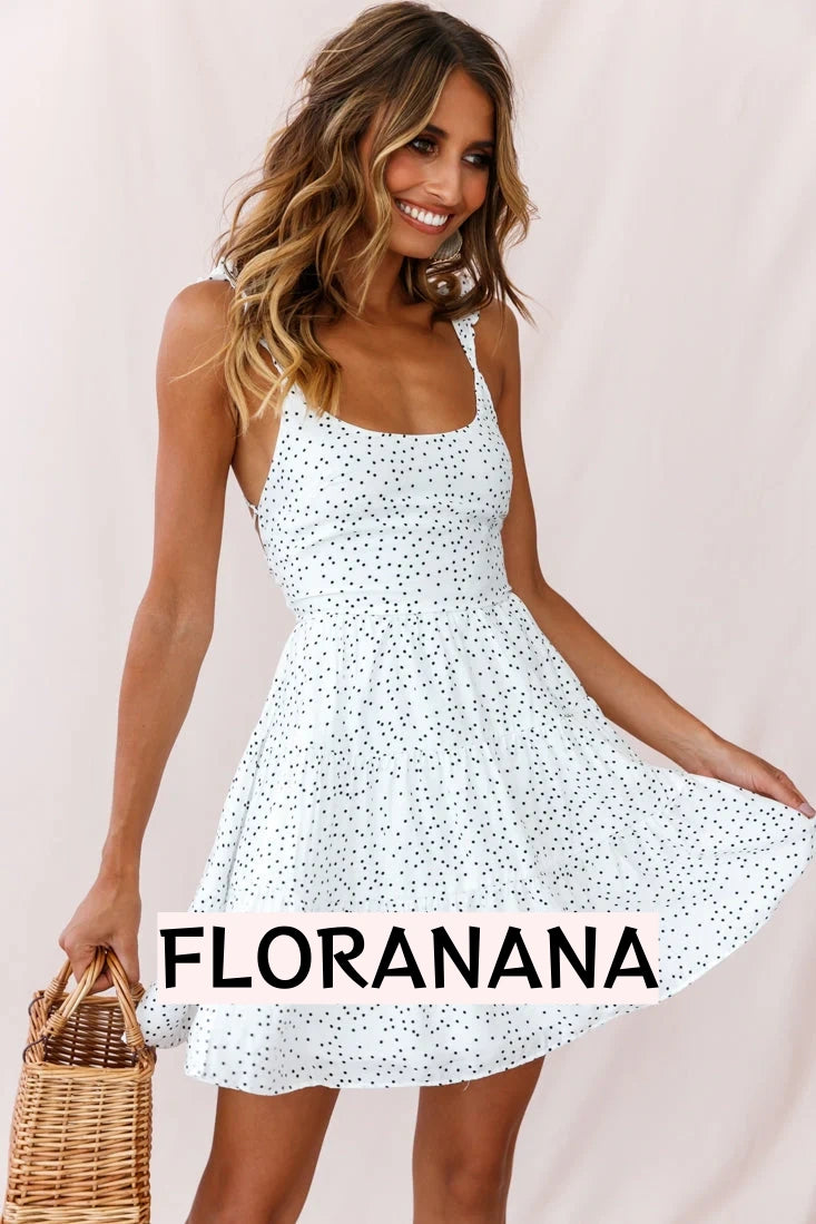 Allegra Fluted Hem Lace-Up Back Dress Spot Print White